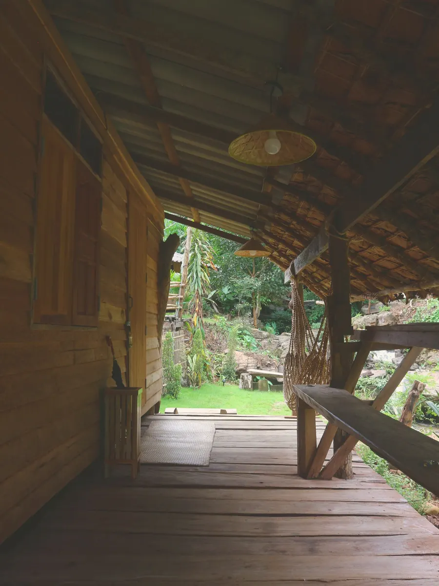 Teak veranda with bench